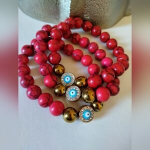 Handmade Natural Red Turquoise Bead Bracelet. NWOT.